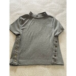 WE THE FREE Ribbed Mock‎ Neck Short Sleeve Top Snap Button Sides Gray S